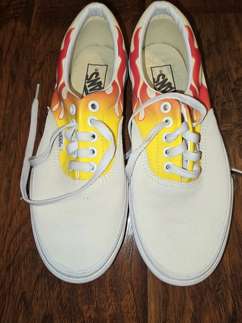 Vans Kids Flame Accent Lace-Up Sneakers - White & Yellow/Red
